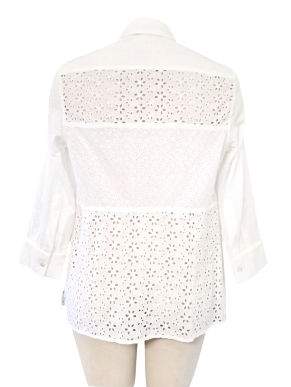 Tory Burch Cream & White Eyelet Lace Femine Button-Up Blouse Romantic Size 6